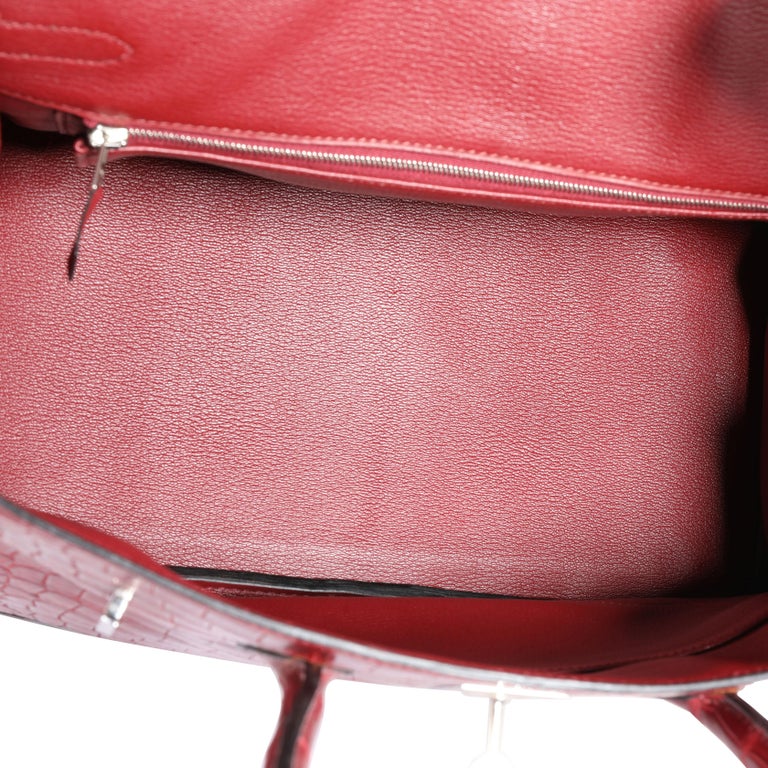 Hermès Birkin Rouge H Shiny Crocodile Porosus Jpg Shoulder 42 Palladium Hardware, 2007 (Like New), Red/Silver Womens Handbag