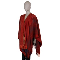 HERMES Rouge H laine rouge ROCABAR LEATHER TRIM PONCHO Veste OS