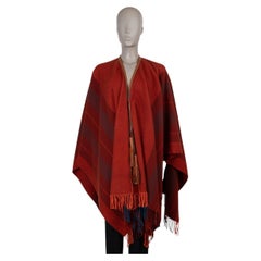 HERMES Rouge H laine rouge ROCABAR LEATHER TRIM PONCHO Veste OS