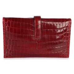 Hermès Rouge H Shiny Crocodile Niloticus Mini Jige Clutch