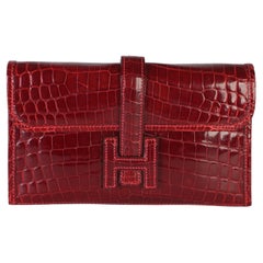 Hermès Rouge H Shiny Crocodile Niloticus Mini Jige Clutch