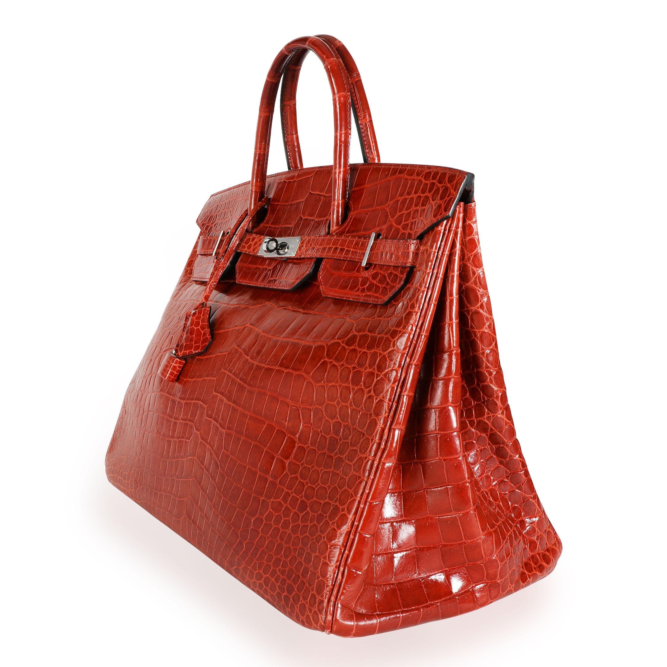 Hermès Rouge H Shiny Porosus Crocodile Birkin 40 PHW For Sale at 1stDibs
