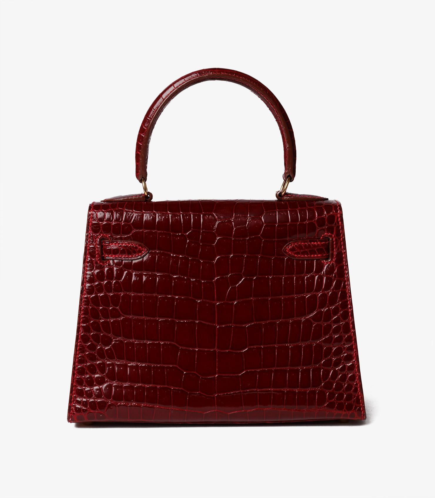 Hermès Rouge H Glänzendes Porosus Krokodilleder Vintage Kelly 20cm im Zustand „Hervorragend“ im Angebot in Bishop's Stortford, Hertfordshire