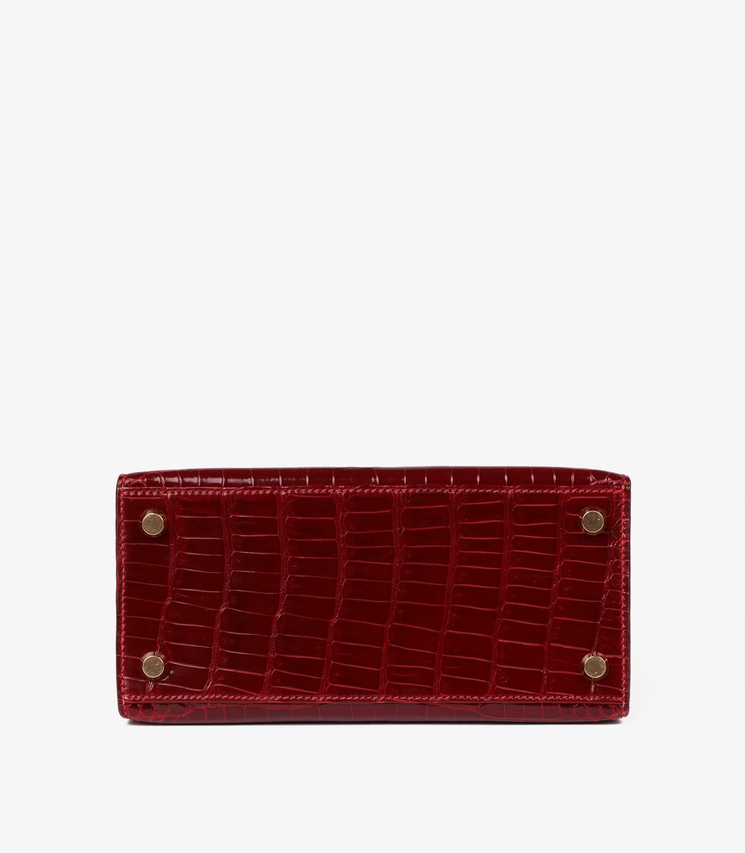 Hermès Rouge H Glänzendes Porosus Krokodilleder Vintage Kelly 20cm für Damen oder Herren im Angebot