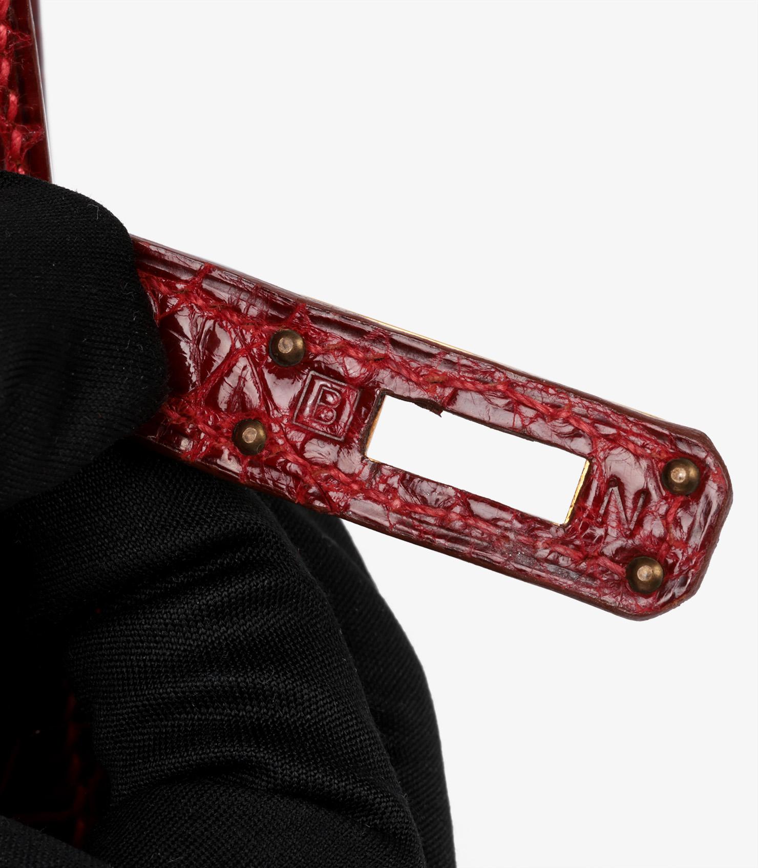 Hermès Rouge H Glänzendes Porosus Krokodilleder Vintage Kelly 20cm im Angebot 1