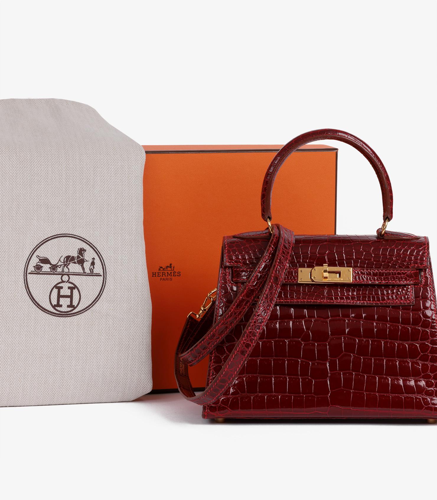 Hermès Rouge H Glänzendes Porosus Krokodilleder Vintage Kelly 20cm im Angebot 4