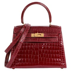 Hermès Rouge H Shiny Porosus Crocodile Leather Vintage Kelly 20cm