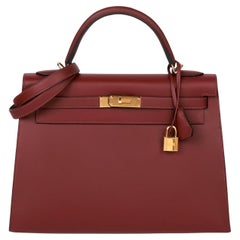 Hermès Rouge H Sombrero Leather Kelly 32cm Sellier