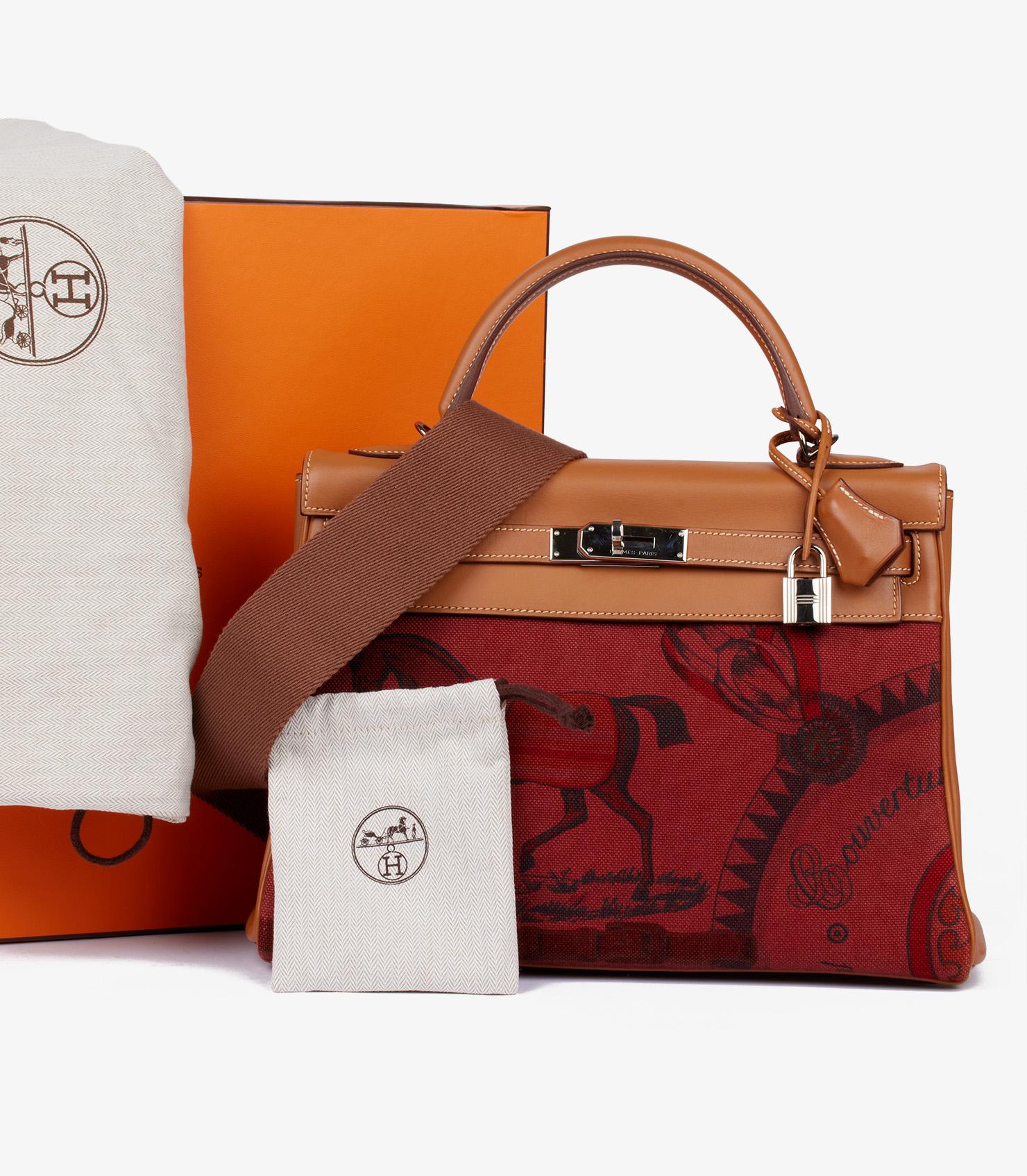 Hermès Rouge H Toile & Barenia Horse Print Amazone Kelly 32cm im Angebot 6