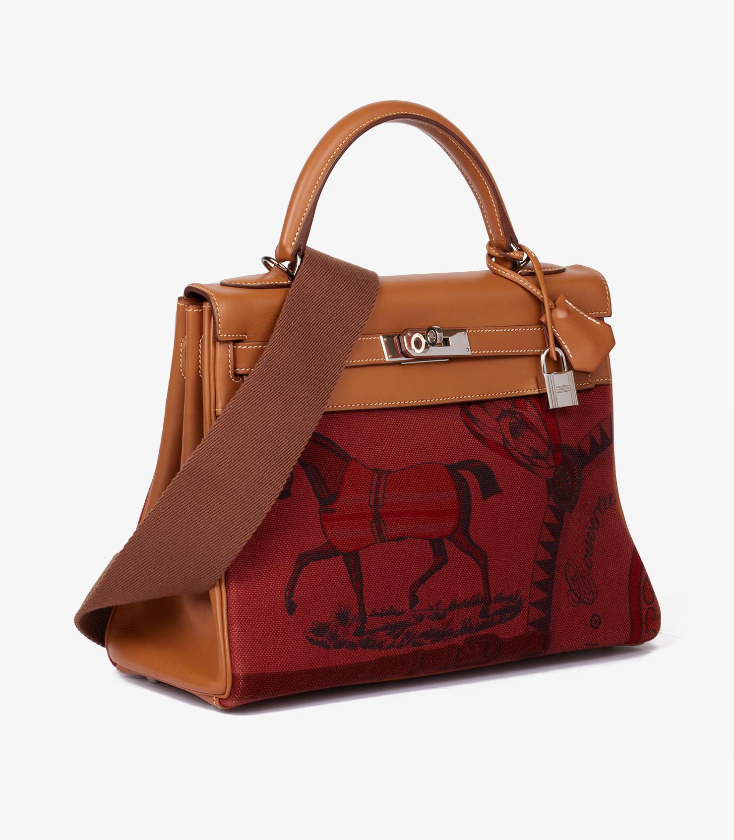 Hermès Rouge H Toile & Barenia Horse Print Amazone Kelly 32cm For Sale 7