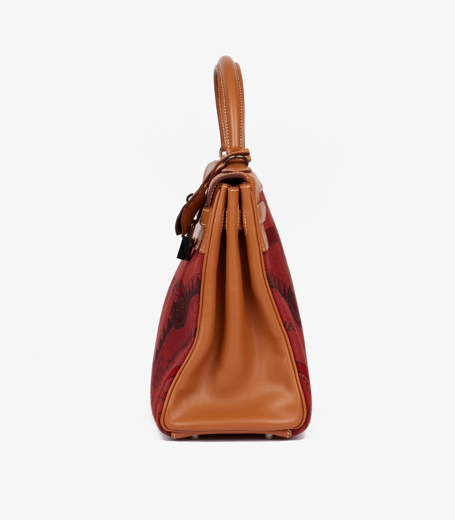 Hermès Rouge H Toile & Barenia Horse Print Amazone Kelly 32cm (Braun) im Angebot