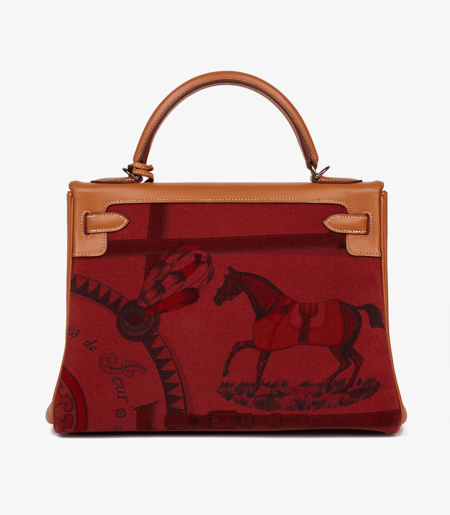 Hermès Rouge H Toile & Barenia Horse Print Amazone Kelly 32cm In Excellent Condition For Sale In Bishop's Stortford, Hertfordshire