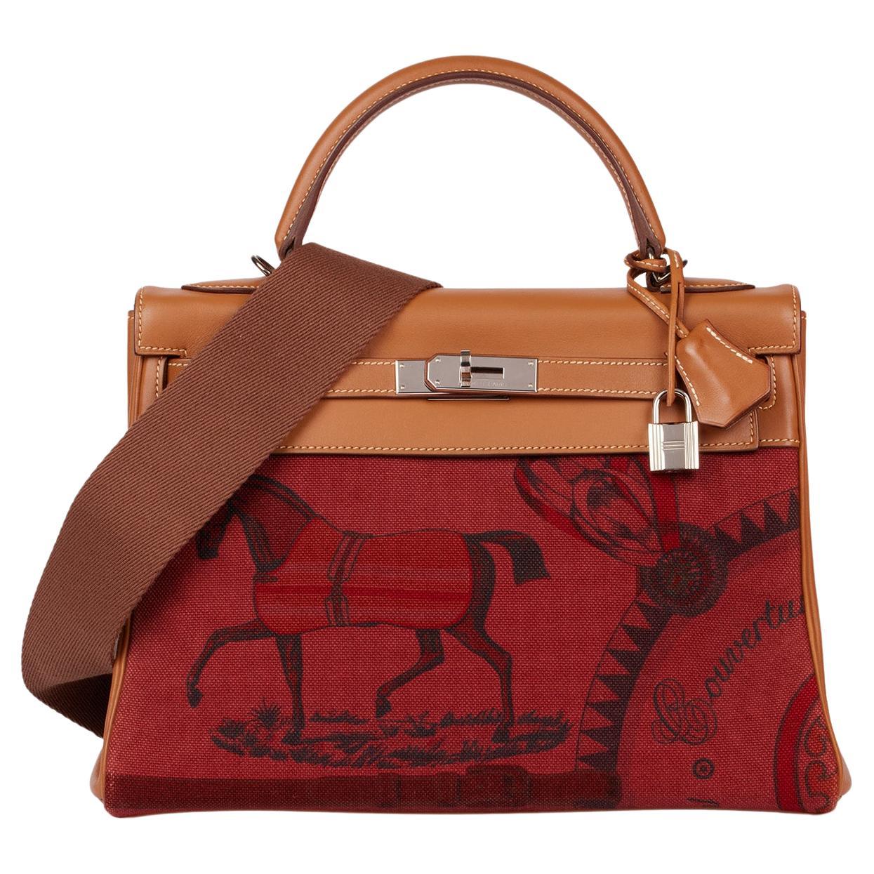 Hermès Rouge H Toile & Barenia Pferd Druck Amazone Kelly 32cm
