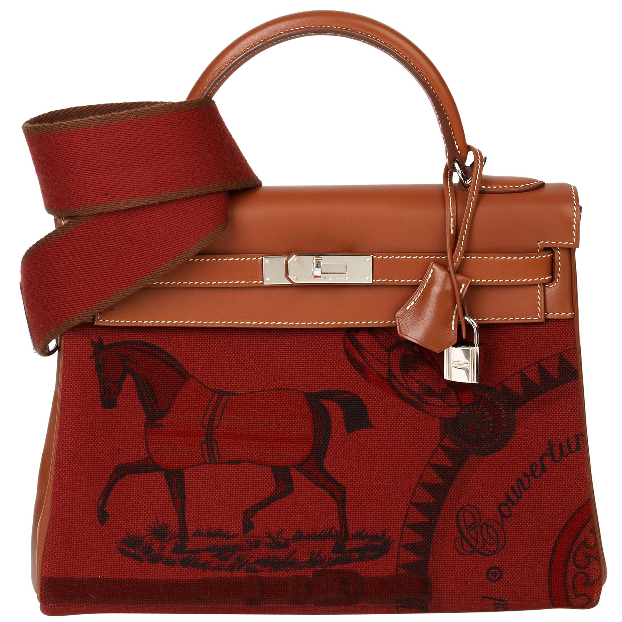 Hermès Rouge H Toile and Barenia Horse Print Amazone Kelly 32cm Sellier at  1stDibs
