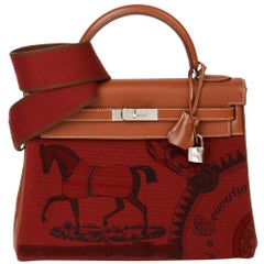Hermès Rouge H Toile & Barenia Horse Print Amazone Kelly 32cm Sellier