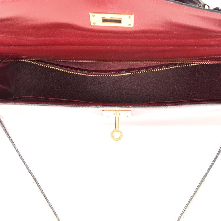 HERMES Rouge H and Vif red Marine blue Box leather KELLY 32 SELLIER Bag  Tri-Color