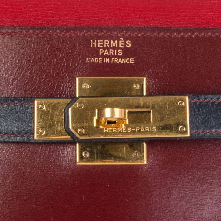 Hermes Kelly I 32 Sellier Bag Tri-Color Box Rouge H/Rouge Vif/Bleu Marine