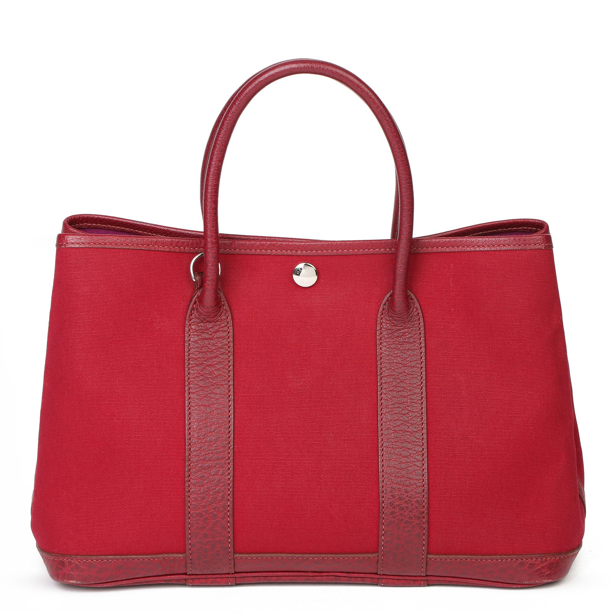 Red Hermès Rouge imperial Negonda Leather & Tosca Canvas Garden Party TPM 