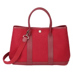 Hermès Rouge imperial Negonda Leather & Tosca Canvas Garden Party TPM 