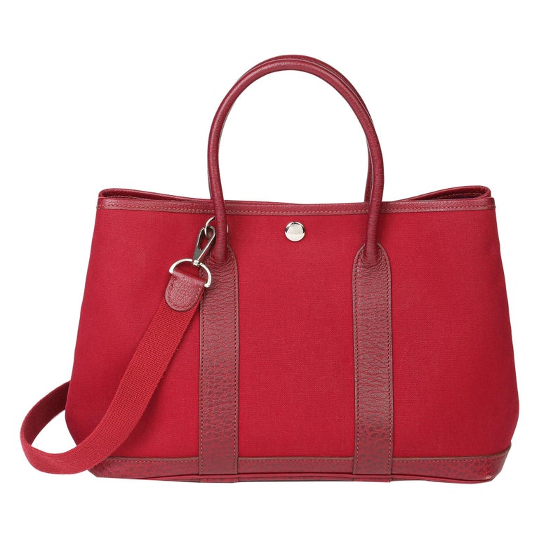 Hermès Rouge imperial Negonda Leather and Tosca Canvas Garden Party TPM ...