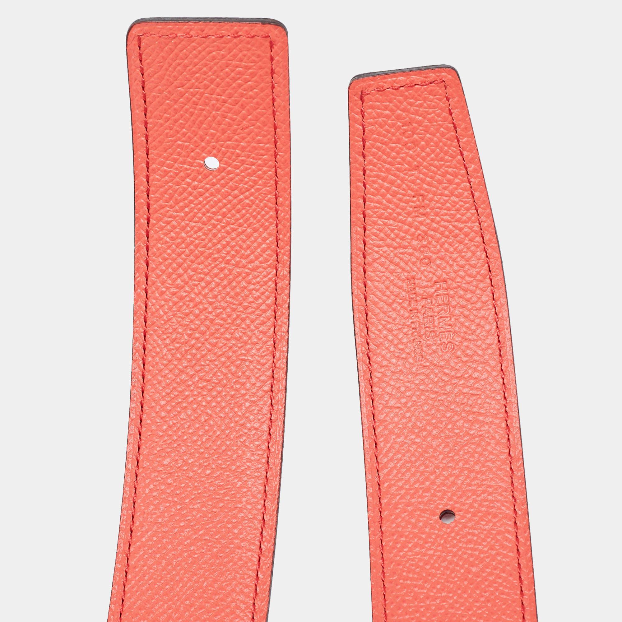 Hermès Rouge Jaipur Epsom and Leather Reversible Belt Strap Strap Size 100 CM In Excellent Condition For Sale In Dubai, Al Qouz 2