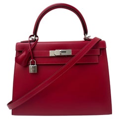 Hermes Rouge Kelly 28 Box leather with palladium hardware in New Condition