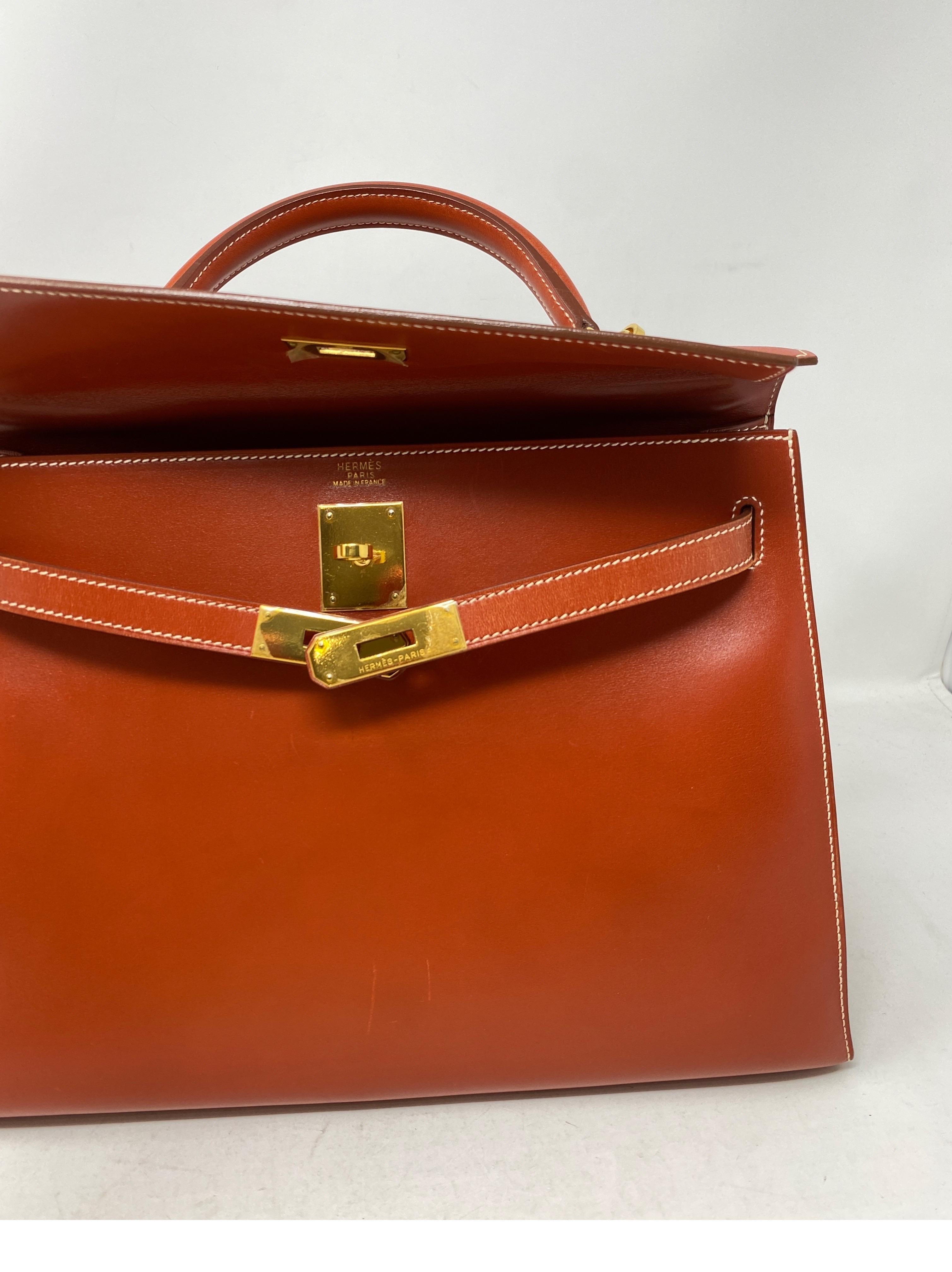 Hermes Rouge Kelly 35 Tadelakt Griss Interior Bag 5