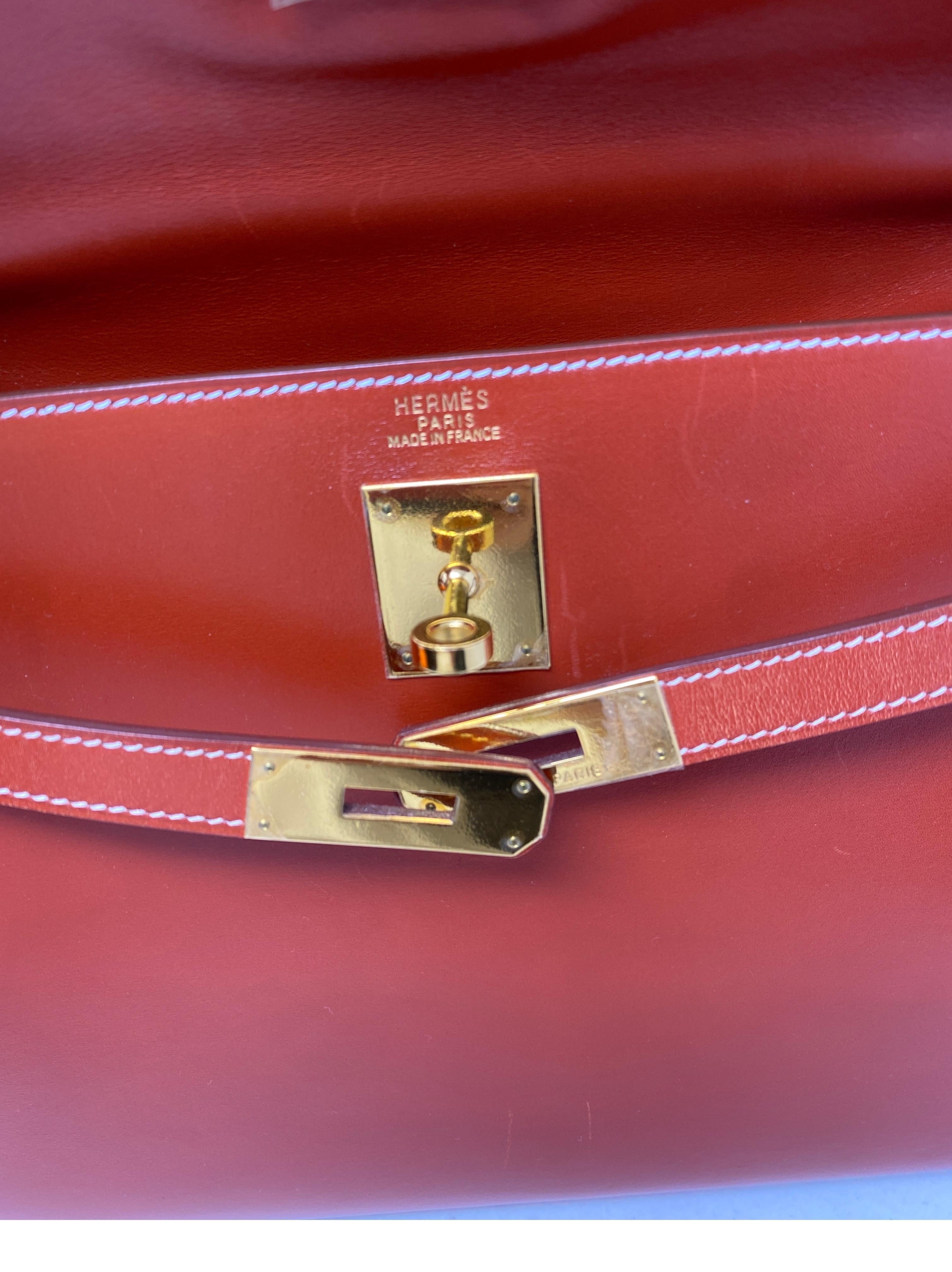 Hermes Rouge Kelly 35 Tadelakt Griss Interior Bag 9