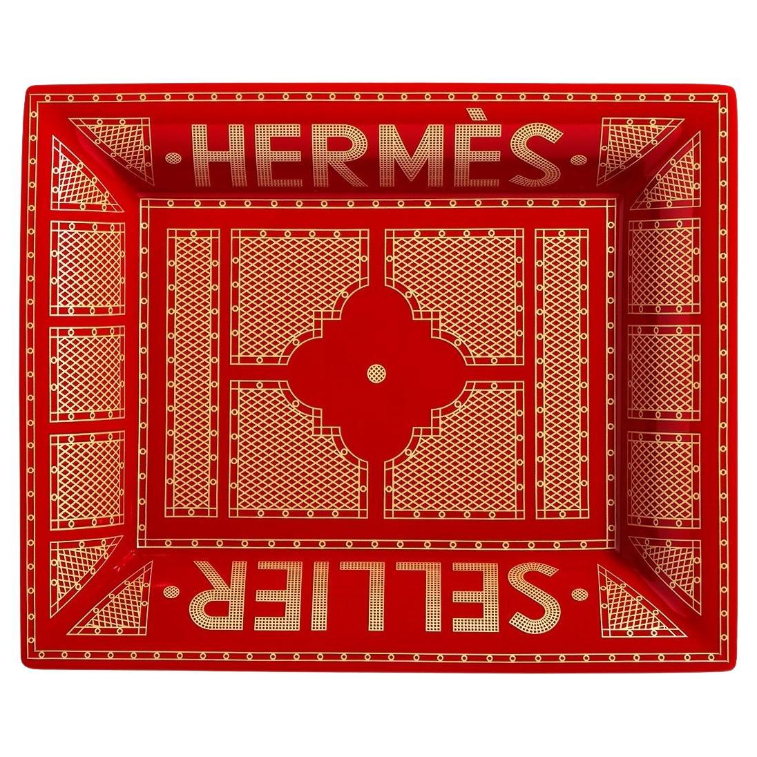 Hermes Rouge / Or Hermès Sellier change tray For Sale at 1stDibs