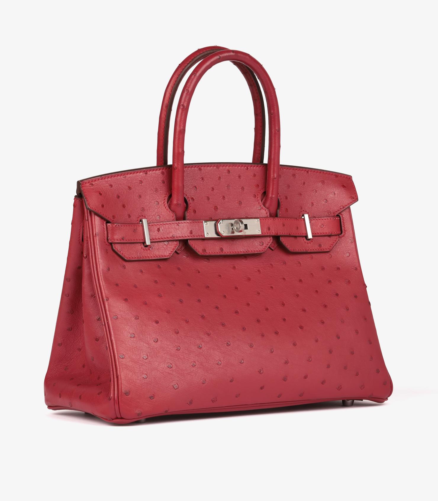 Rosa Hermès Rouge Birkin in pelle di struzzo 30cm Retourne in vendita