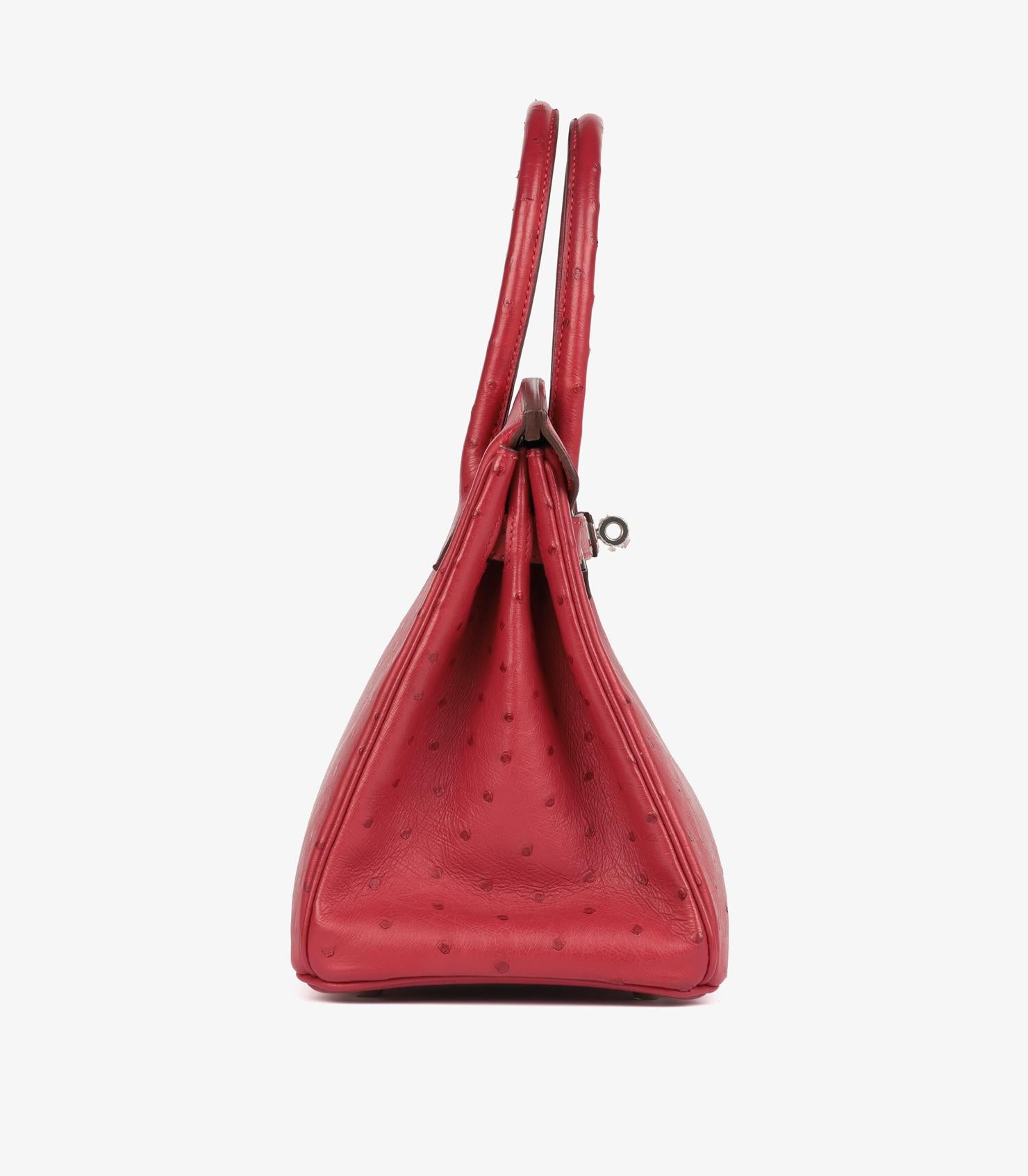 Hermès Rouge Birkin in pelle di struzzo 30cm Retourne In condizioni ottime in vendita a Bishop's Stortford, Hertfordshire