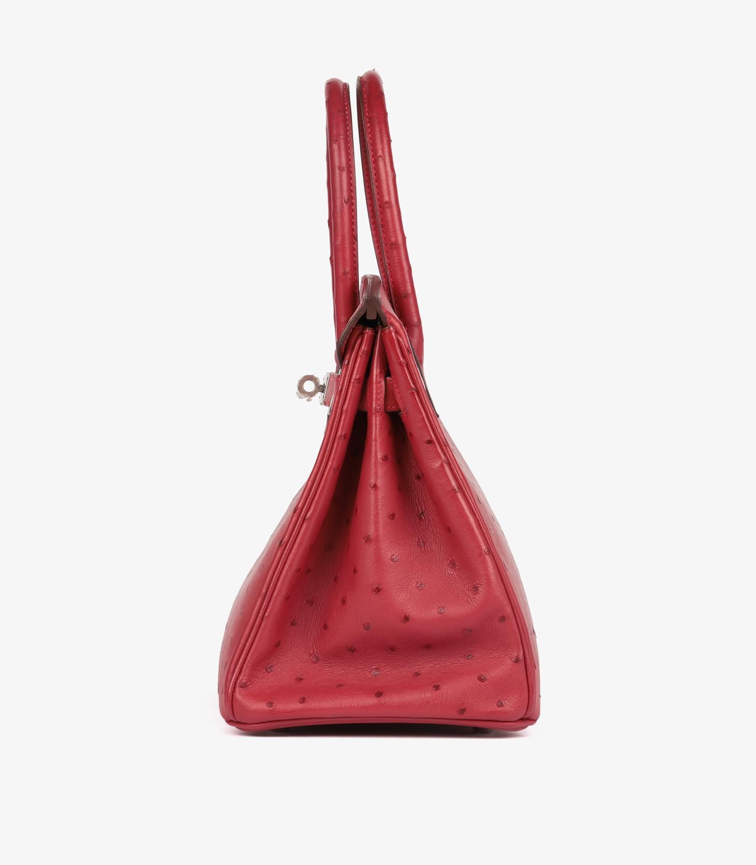 Hermès Rouge Birkin in pelle di struzzo 30cm Retourne in vendita 1