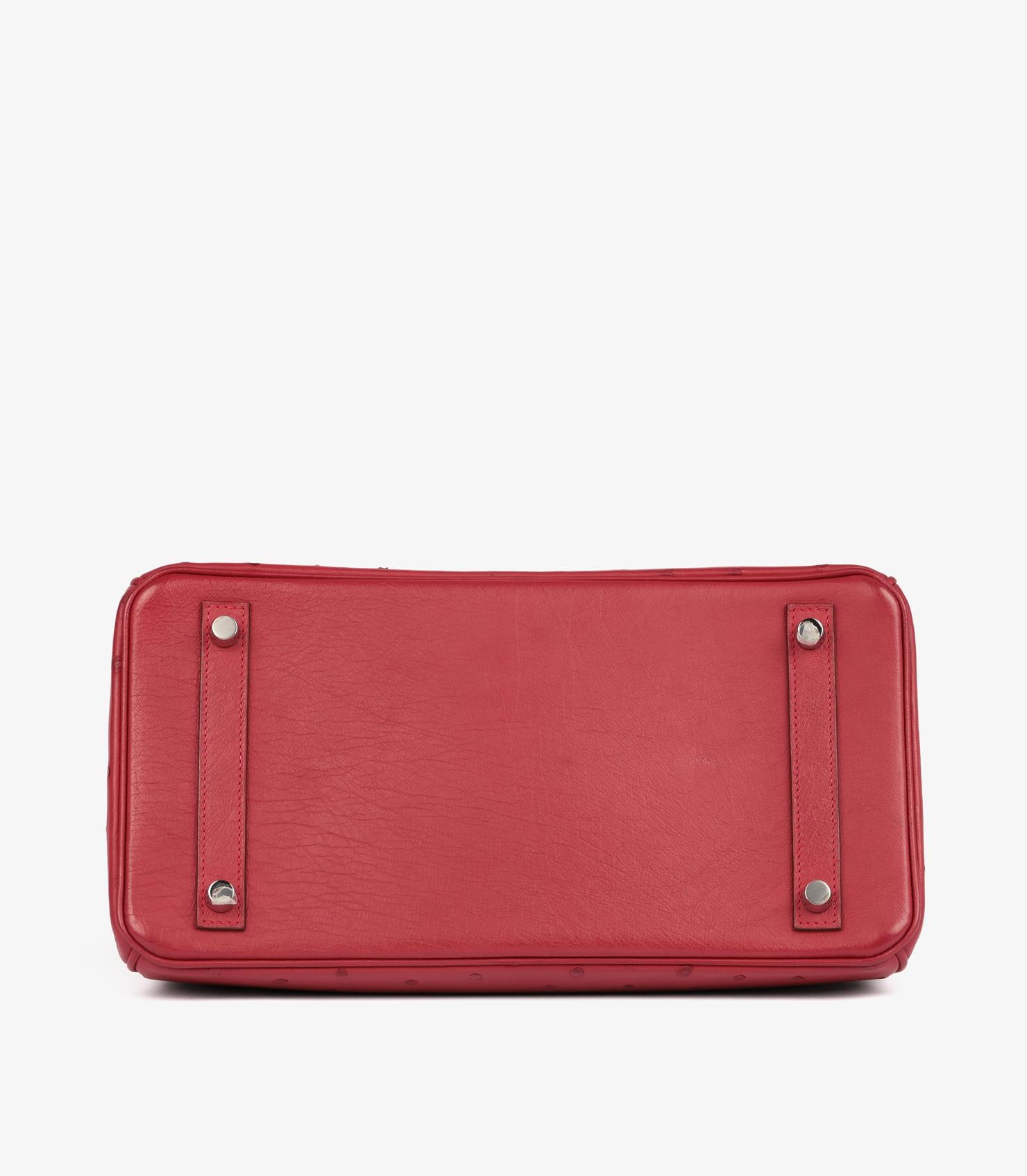 Hermès Rouge Birkin in pelle di struzzo 30cm Retourne in vendita 2