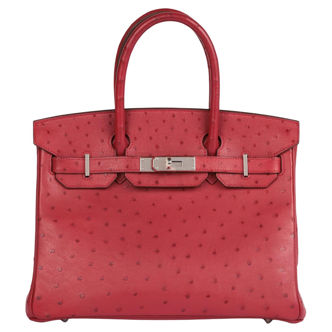 Hermès Rouge Birkin in pelle di struzzo 30cm Retourne