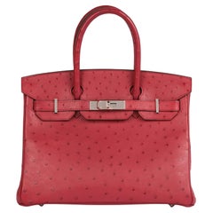 Hermès Rouge Ostrich Leather Birkin 30cm Retourne