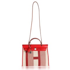 Hermès Rouge Piment Vache Hunter & Ecru Canvas Vibration Herbag 31 PHW