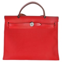 Hermès Rouge Piment Vache Hunter Toile Herbag Zip 31 PM PHW