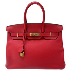 Hermes Rouge Pivoine Birkin 35 Bag