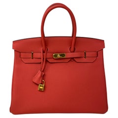 Hermes Rouge Pivoine Birkin 35 Bag 