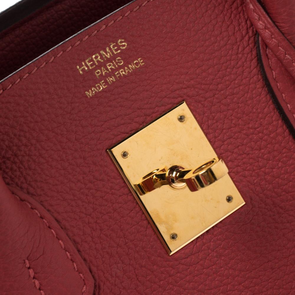 Hermes Rouge Pivoine Clemence Leather Gold Hardware Birkin 35 Bag In Good Condition In Dubai, Al Qouz 2