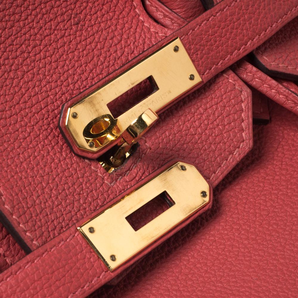 Hermes Rouge Pivoine Clemence Leather Gold Hardware Birkin 35 Bag 3