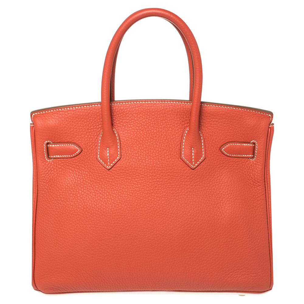 Hermes Rouge Pivoine Craie Clemence Leather Palladium Finished Birkin 30 Bag In Good Condition In Dubai, Al Qouz 2