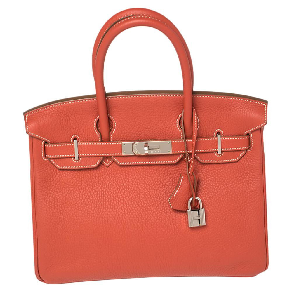 Hermes Rouge Pivoine Craie Clemence Leather Palladium Finished Birkin 30 Bag