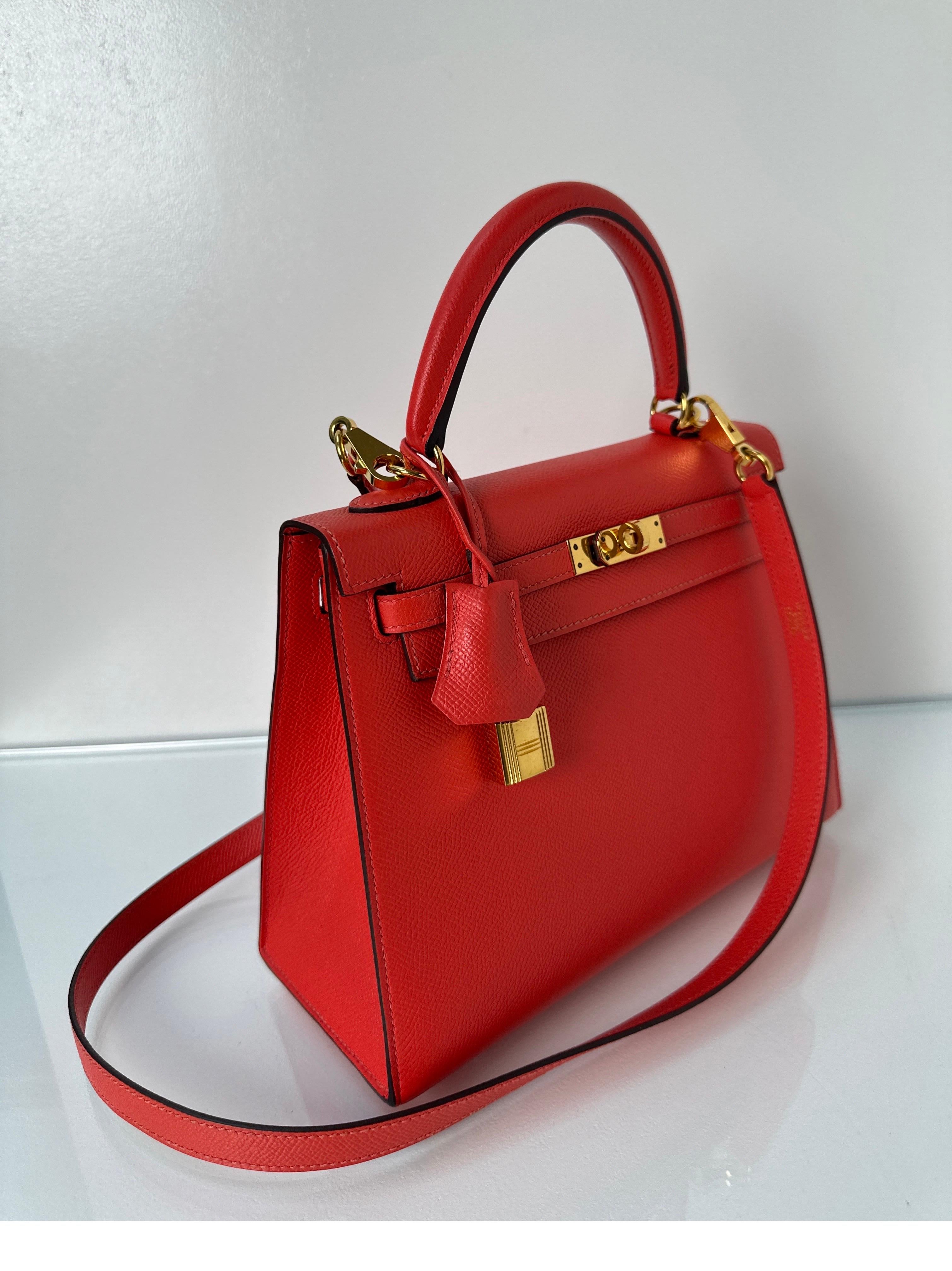 Red Hermes Rouge Pivoine Kelly 25 Bag