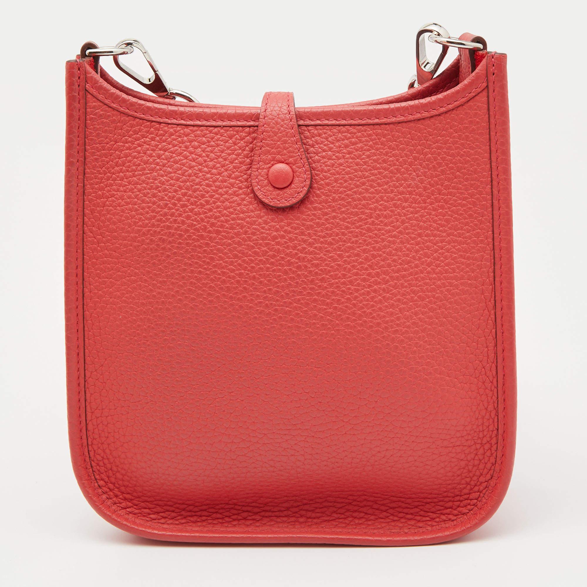 Red Hermes Rouge Pivoine Taurillon Clemence Leather Evelyne TPM Bag