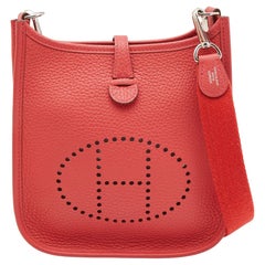 Used Hermes Rouge Pivoine Taurillon Clemence Leather Evelyne TPM Bag