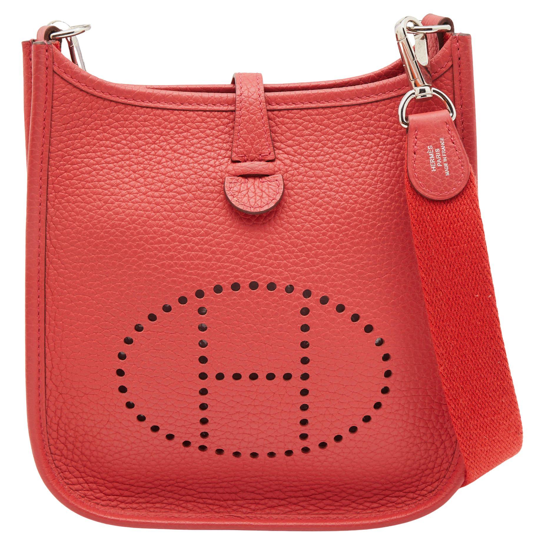 Hermes Rouge Pivoine Taurillon Clemence Leather Evelyne TPM Bag For Sale