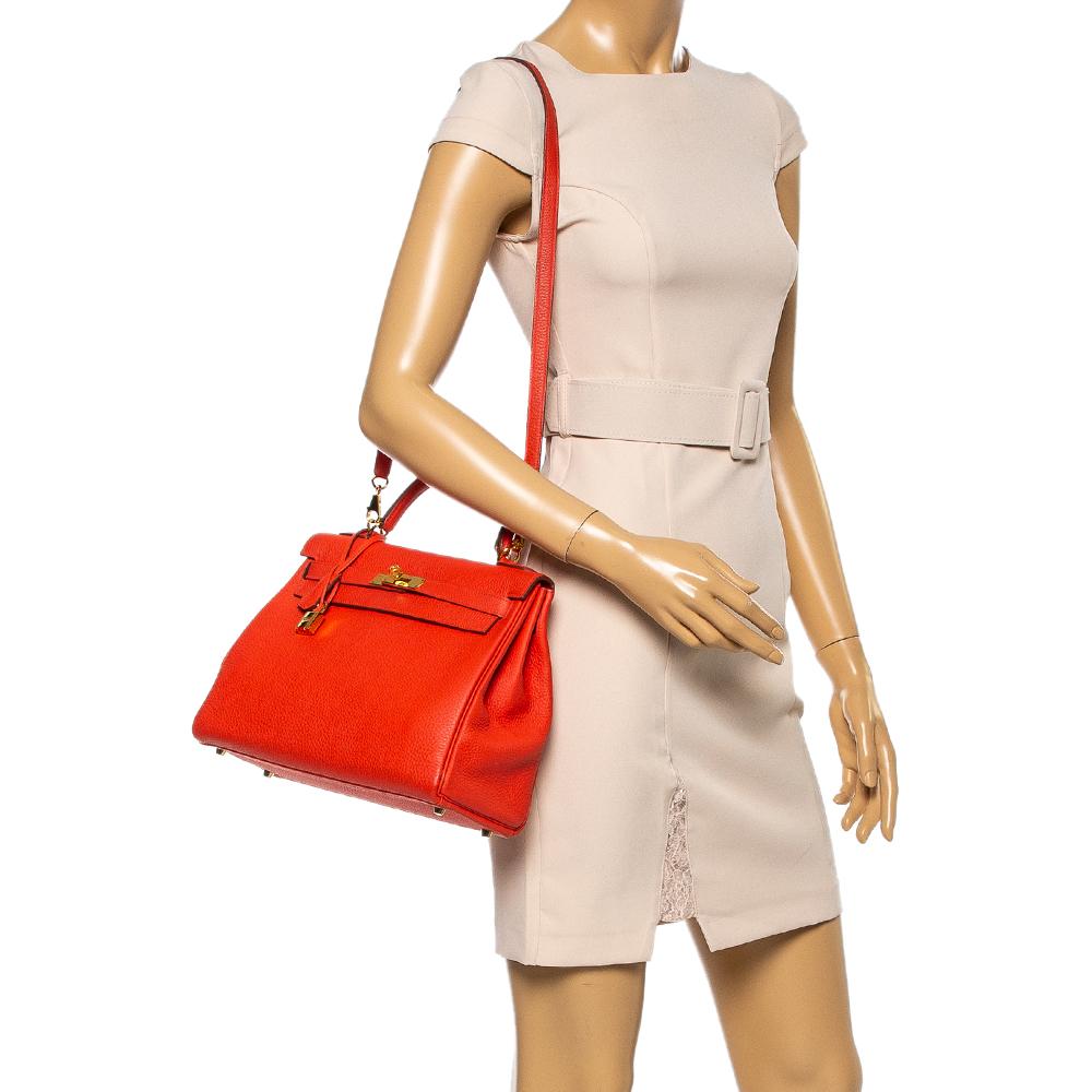 Red Hermes Rouge Pivoine Togo Leather Gold Hardware Kelly Retourne 32 Bag