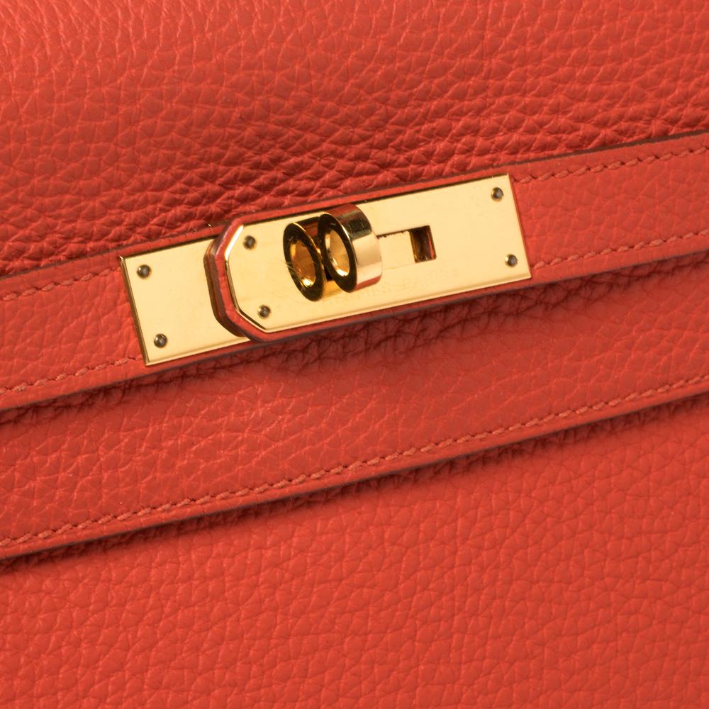 Hermes Rouge Pivoine Togo Leather Gold Hardware Kelly Retourne 32 Bag 3