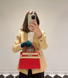Hermès Rouge Radieux Clemence Leather Kelly 28cm Retourne